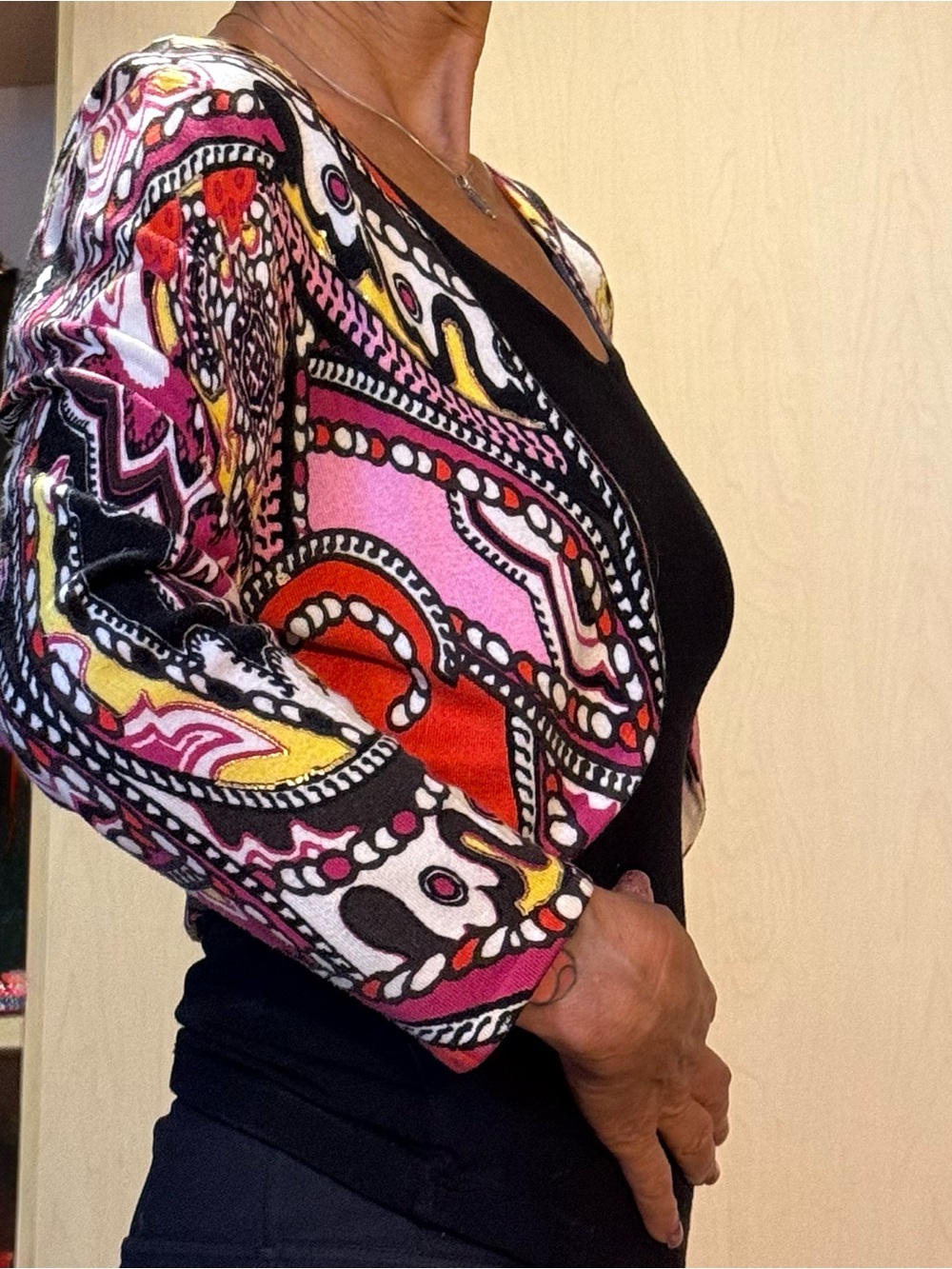 Y2K Cache Abstract Print Cropped Bolero Cardigan Shrug Size sz S